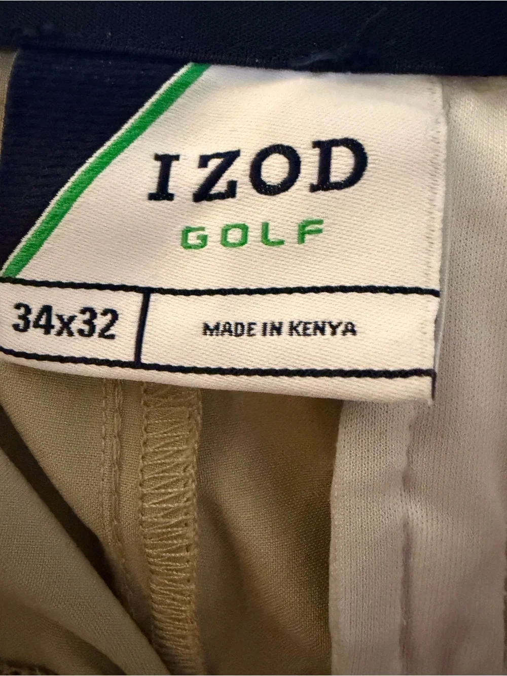 IZOD Golf Men’s Beige Khaki Flat Front Straight Stretch Pants 34x32 45FF291